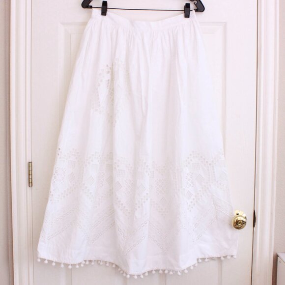 Rhode Malaya Cutwork Embroidered Cotton Midi Skirt In White Heart Eyelet - Picture 2 of 16